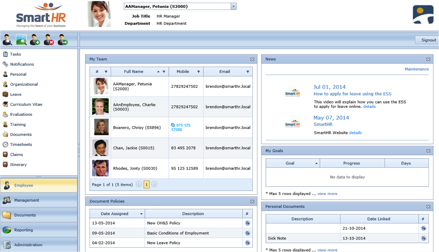 Employee and Manager Self-Service Dashboard