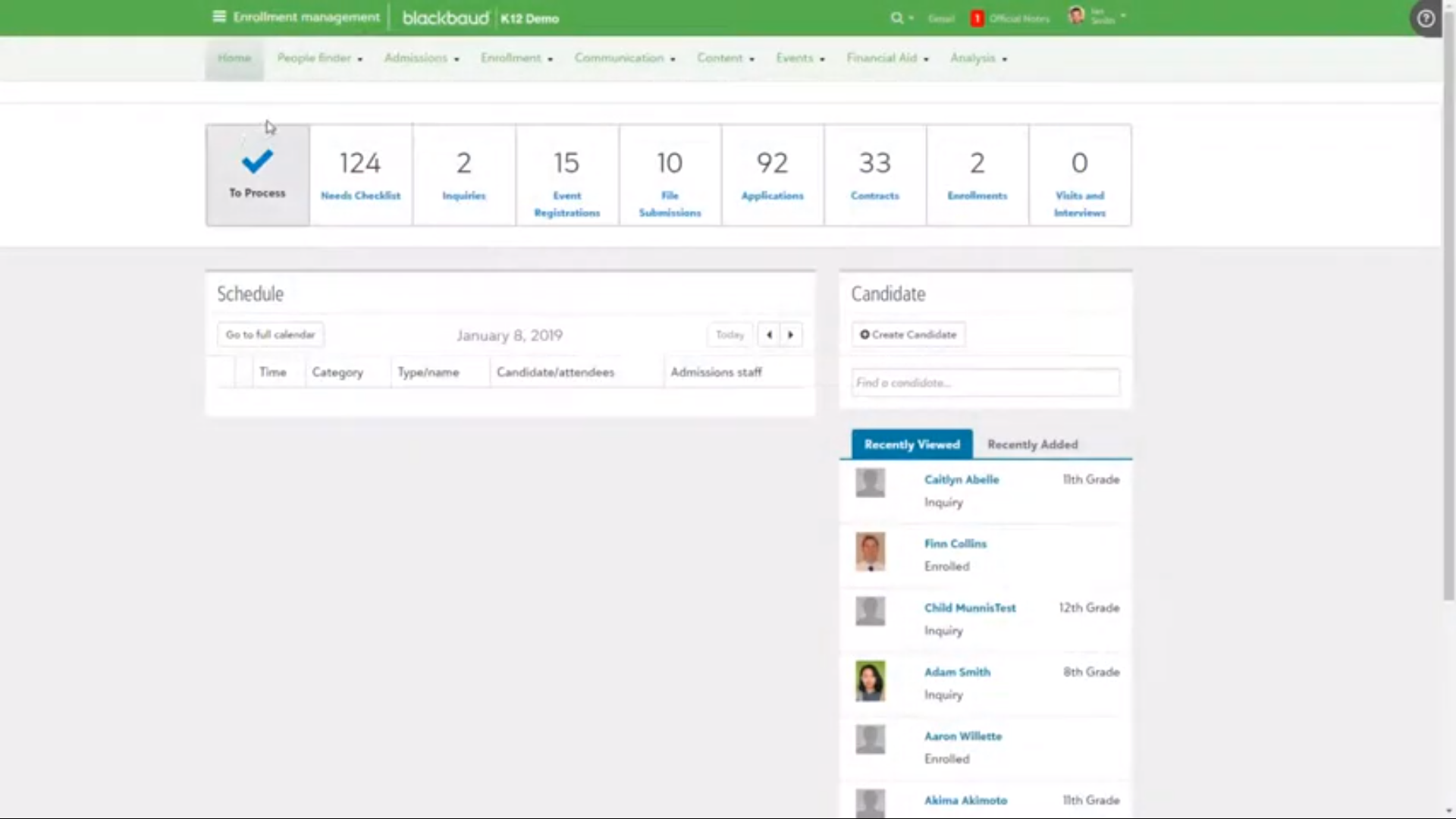 Blackbaud Enrollment Management System Screenshot