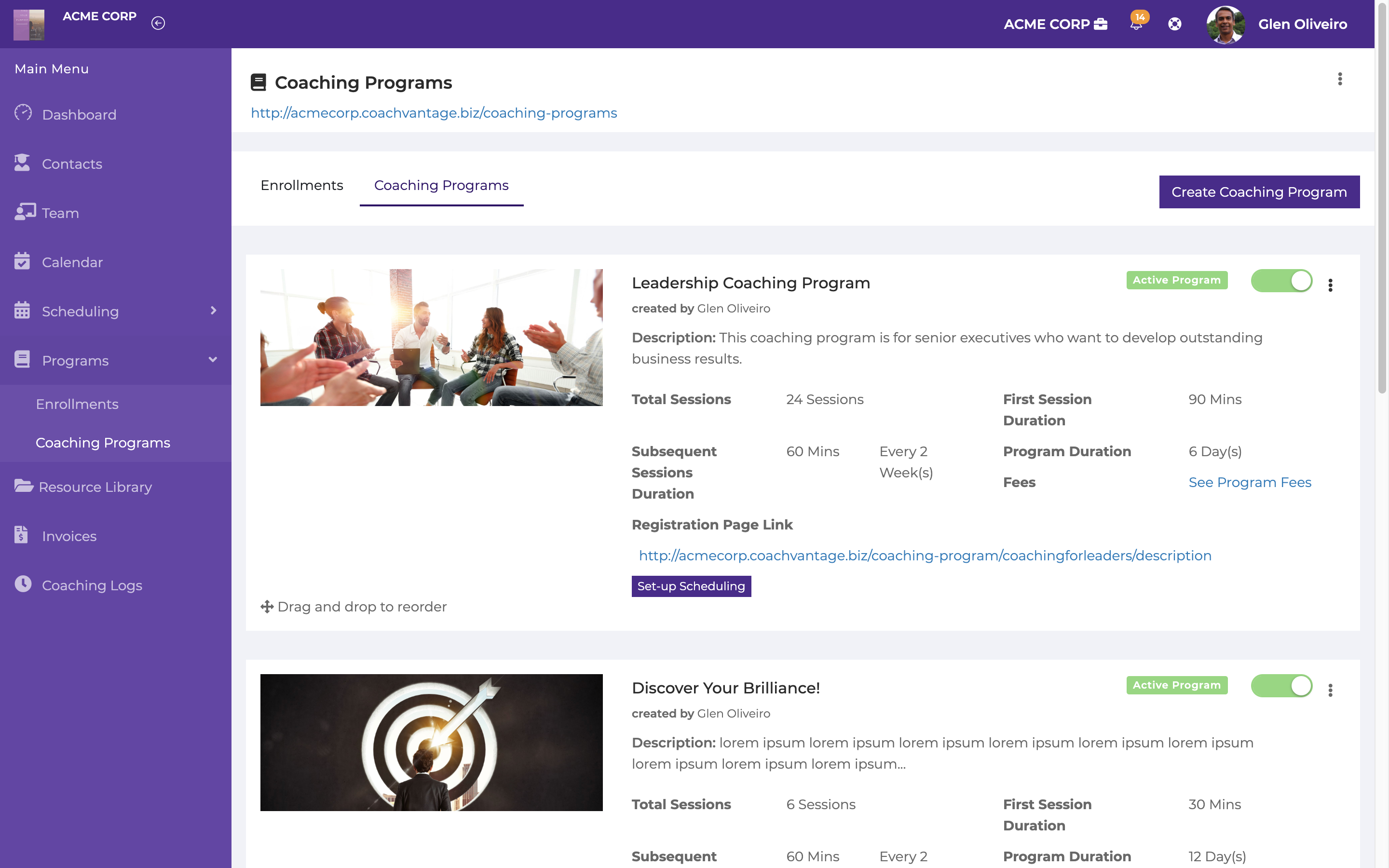 Create and sell your coaching programs online. Creating your coaching programs in CoachVantage is done through simple form filling.