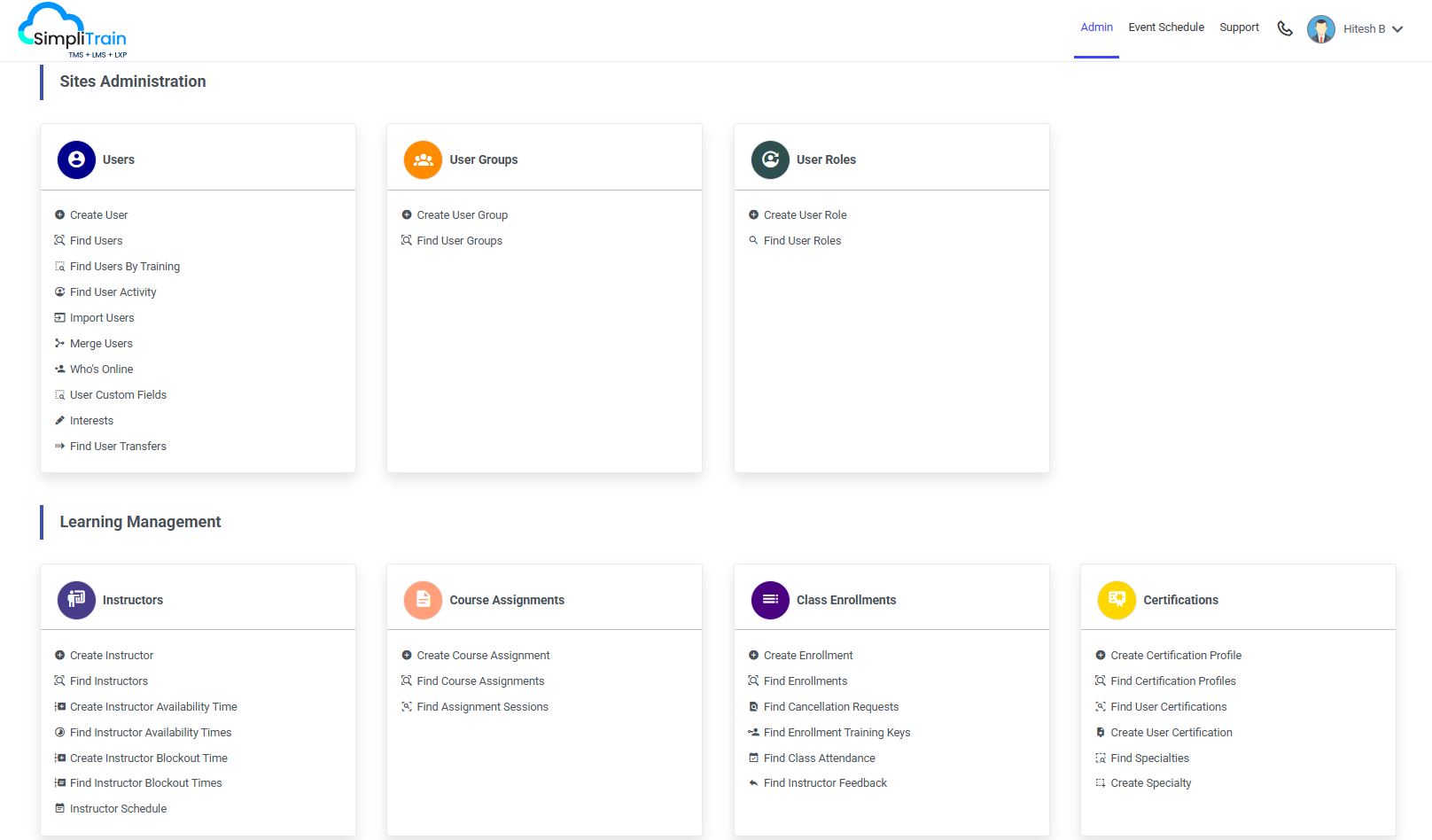 SimpliTrain screenshot: Admin portal