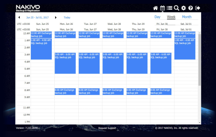NAKIVO Backup & Replication calendar dashboard