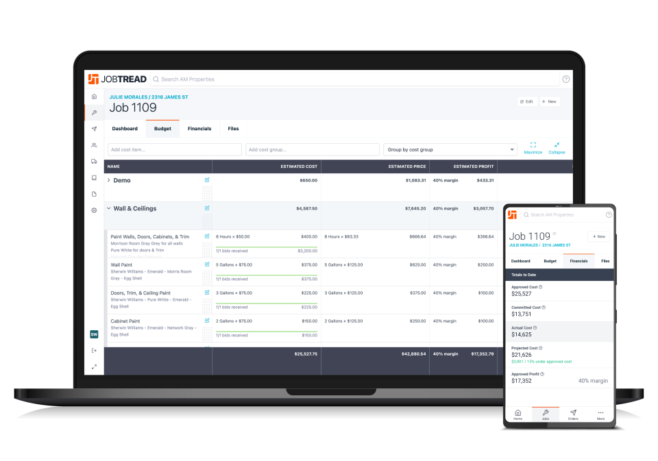 Improve cash flow with accurate and timely invoicing, billing, and payment schedules. Track projected and actual job profits and performance in real-time.