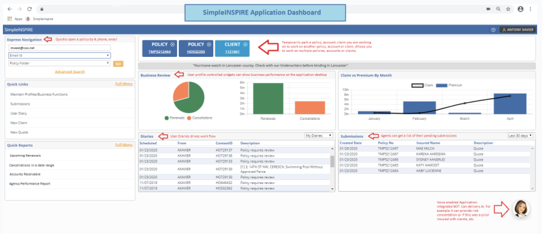 SimpleINSPIRE application dashboard