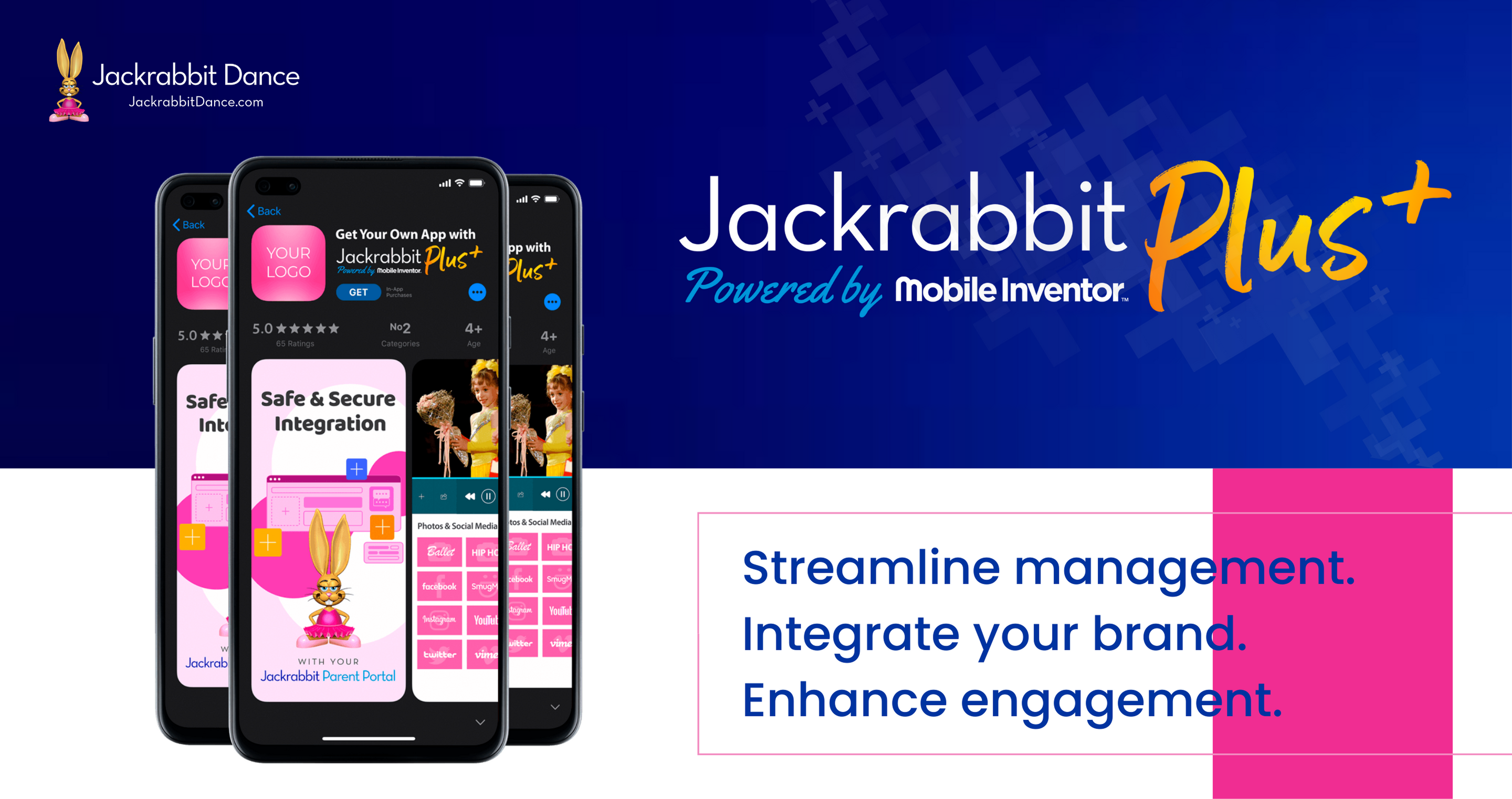 Upgrade your parent experience with Jackrabbit Plus! You'll get a customized, branded app just for your dance studio. 