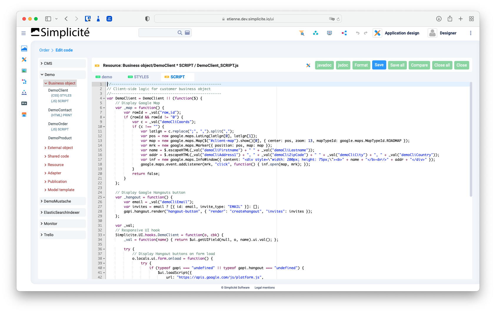 Simplicité Software - Code specific functionalities