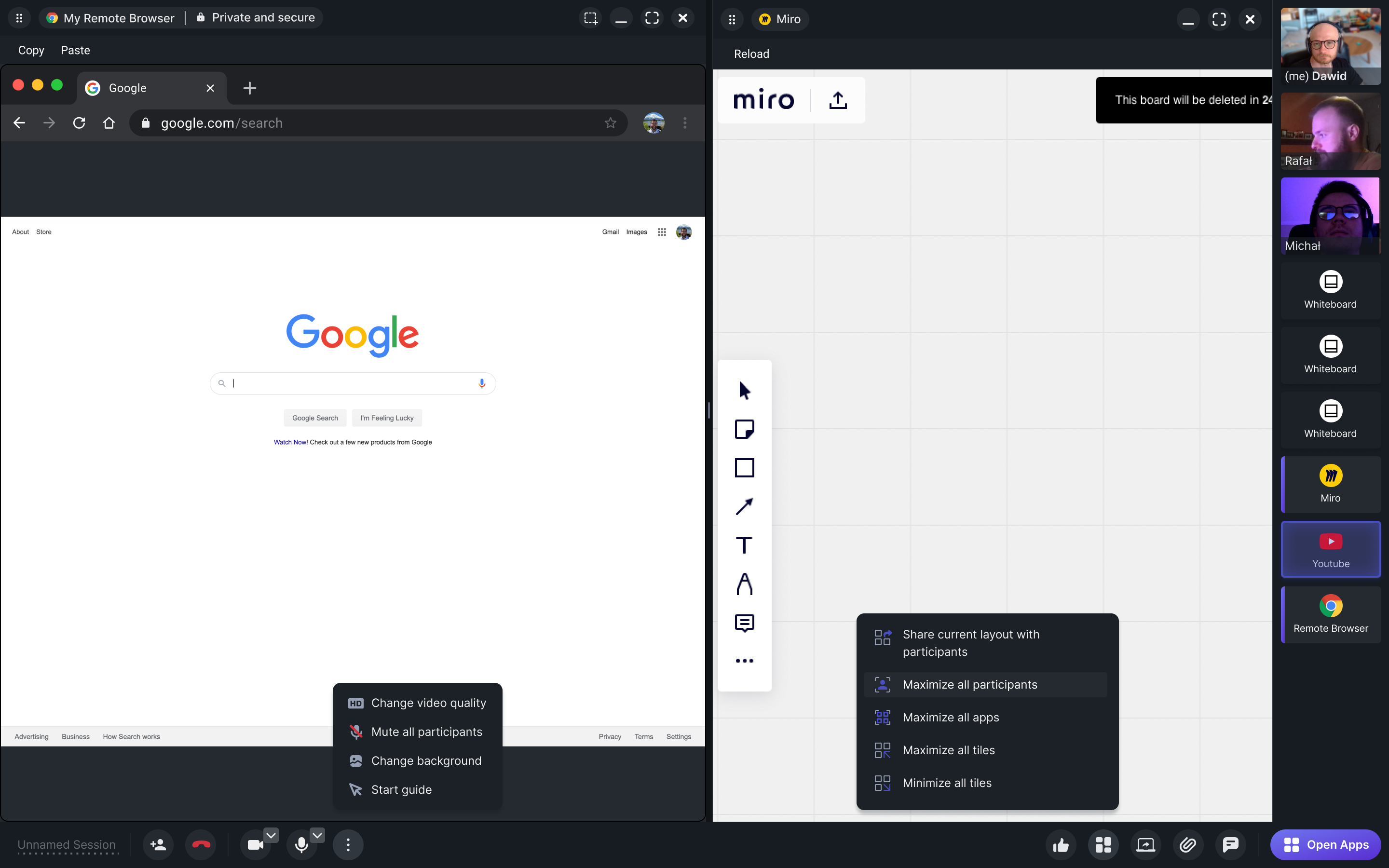 Configurable layout. You can change all the tiles in a session, adjust the arrangements of Shared Browser and other collaborative apps to your needs.