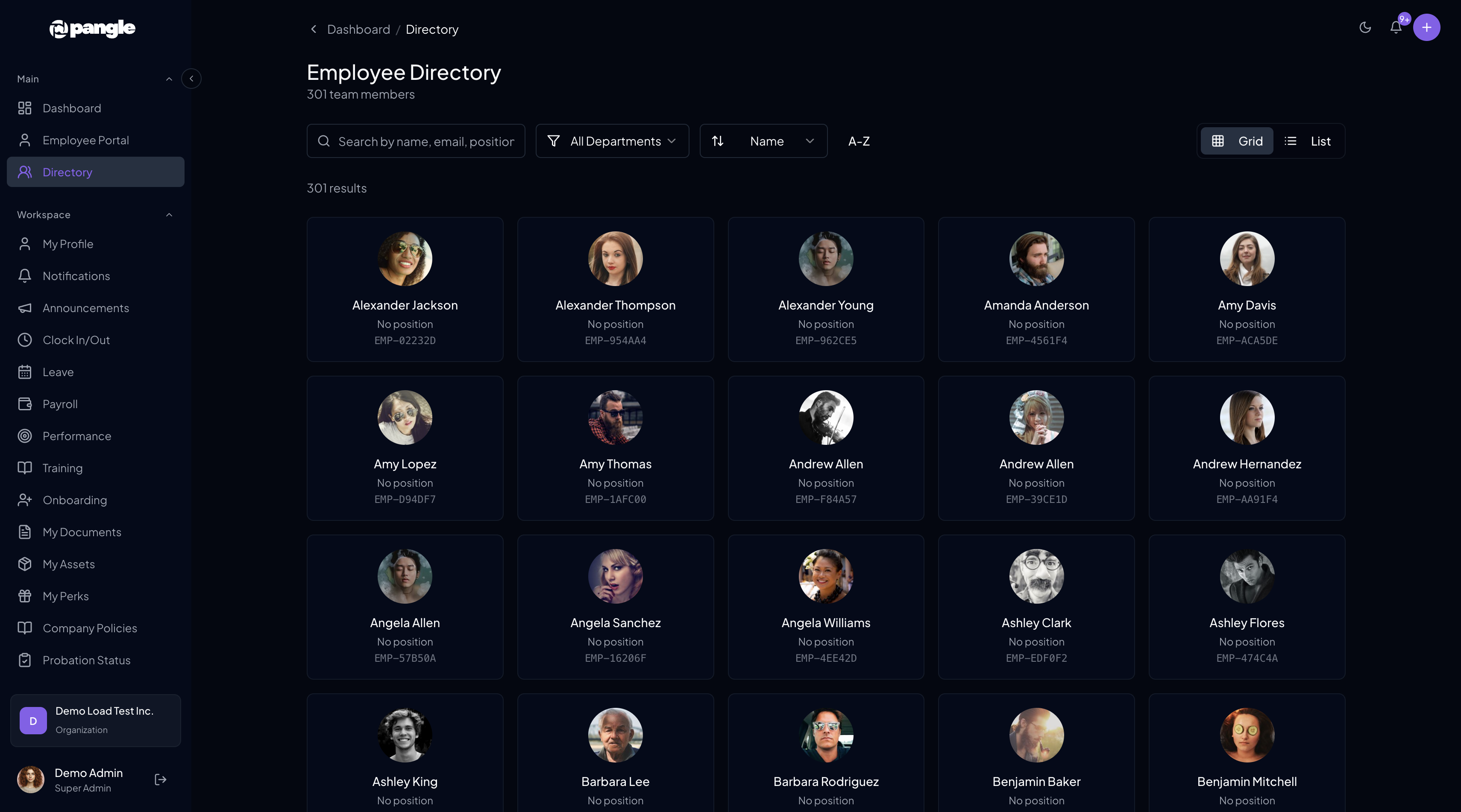 Opangle screenshot: Opangle employee data