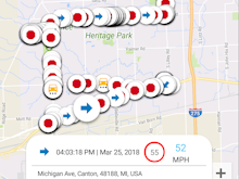 Fleet Complete Software - Breadcrumb Trail displays all GPS positions, speed and status over a period of 24 hours. Historical data is stored for up to 12 months, allowing fleet managers to review activity from months before.