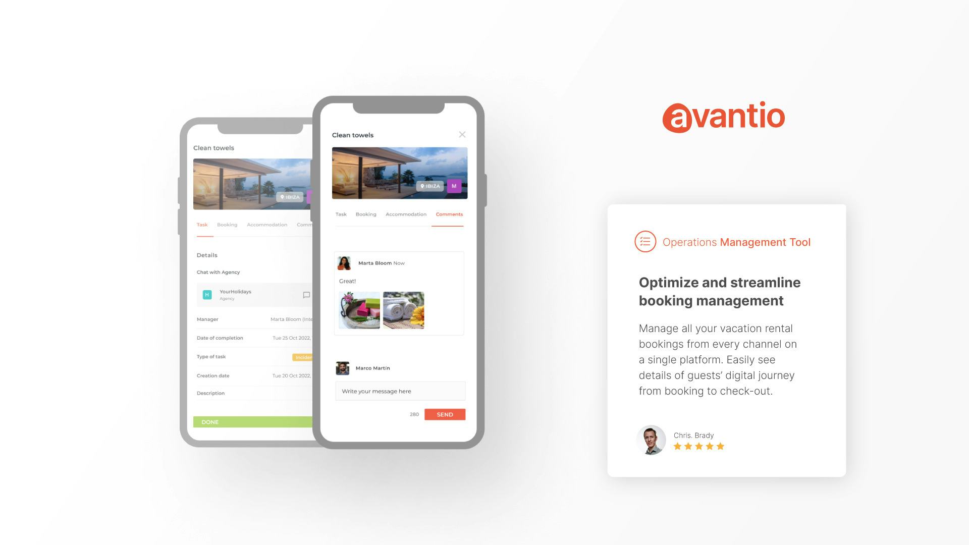 Avantio Software - Upgrade task management with Avantio’s Operations Management Tool, managing instant communication with all maintenance stakeholders, making task management for vacation rentals a breeze.