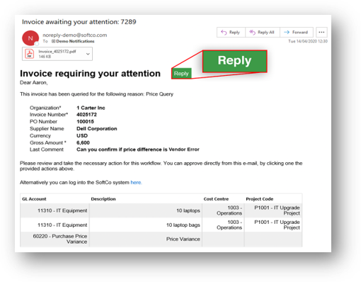 Handle all your invoice exceptions and queries in one place with SoftCo AP