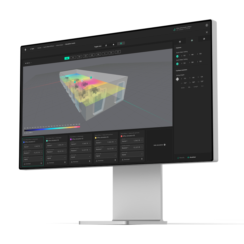 Treble Acoustic Simulation Suite Software - Analyse a wide variety of acoustic parameters as well as highly accurate impulse responses and frequency responses. Study the spatial distribution of sound and acoustic parameters with colormaps.