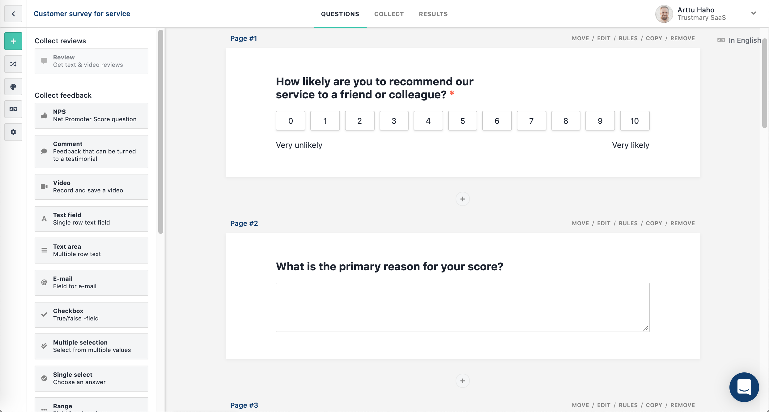 Trustmary Software - Creating survey