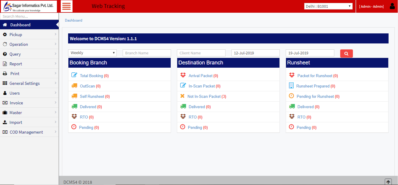Courier Management Software Software - Courier Management Software dashboard