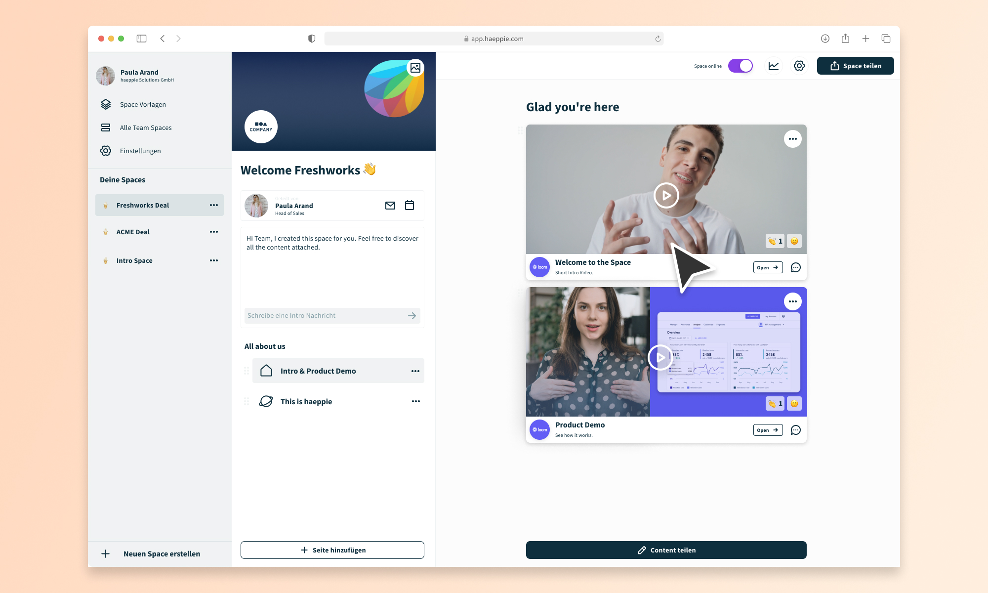 haeppie screenshot: Create clear Sales Spaces quickly and easily