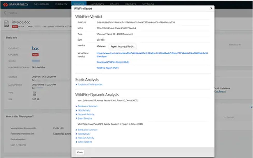 SaaS Security screenshot: SaaS Security report