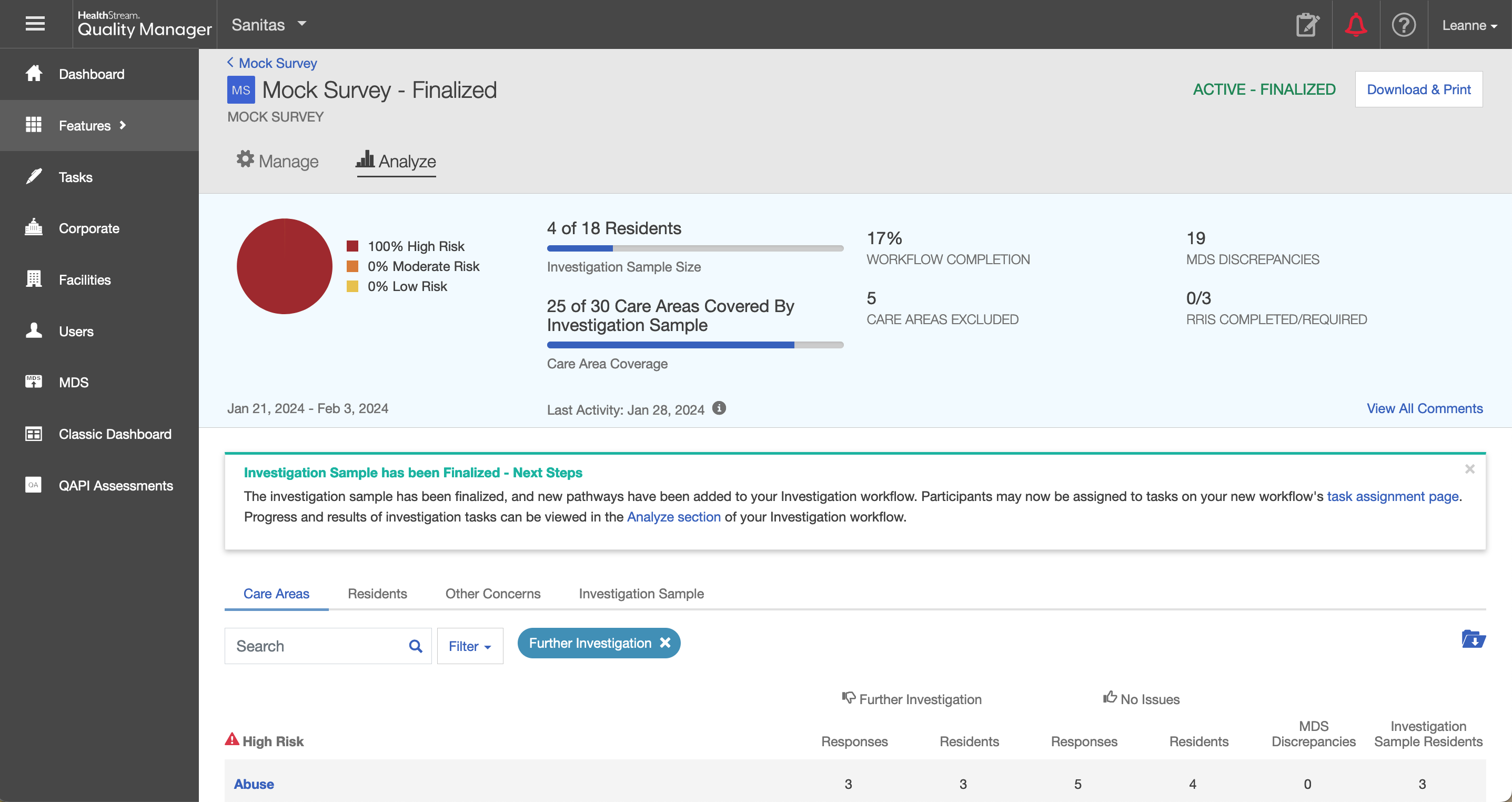Quality Manager screenshot: Quality Manager Mock Survey