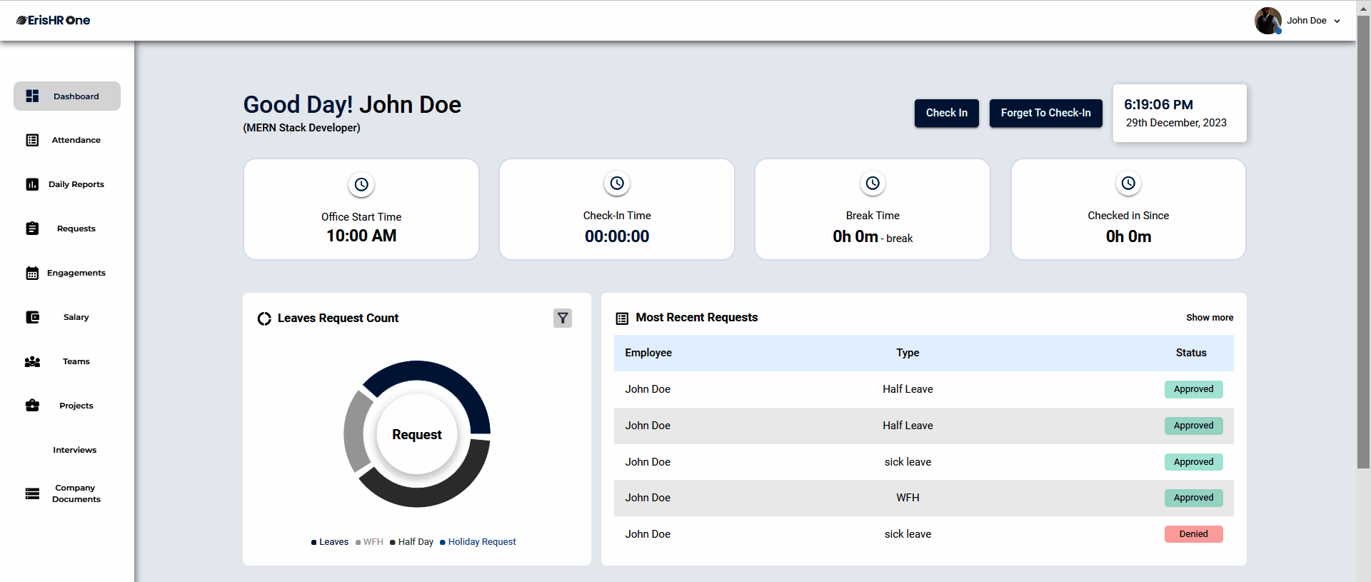 ErisHR One screenshot: ErisHR One dashboard