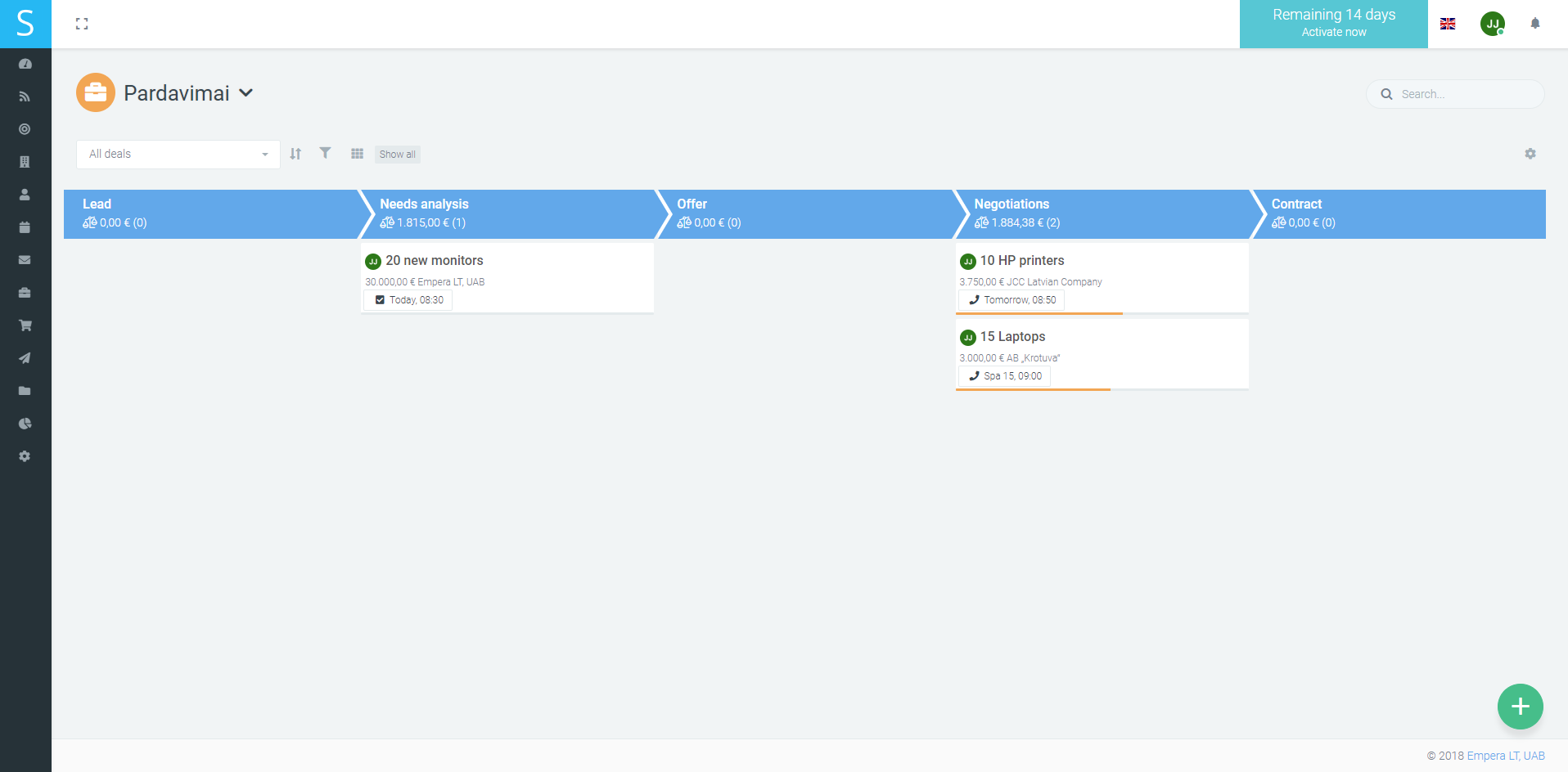 Spin CRM Software - Timeline