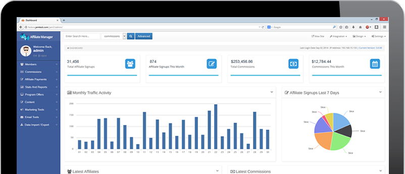 JROX Affiliate Manager screenshot: JROX Affiliate Manager dashboard