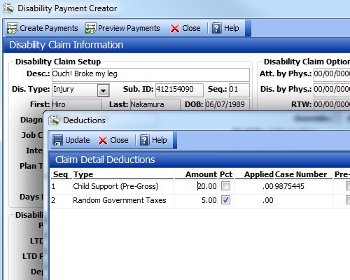 Virtual Benefits Administrator disability claim screenshot.