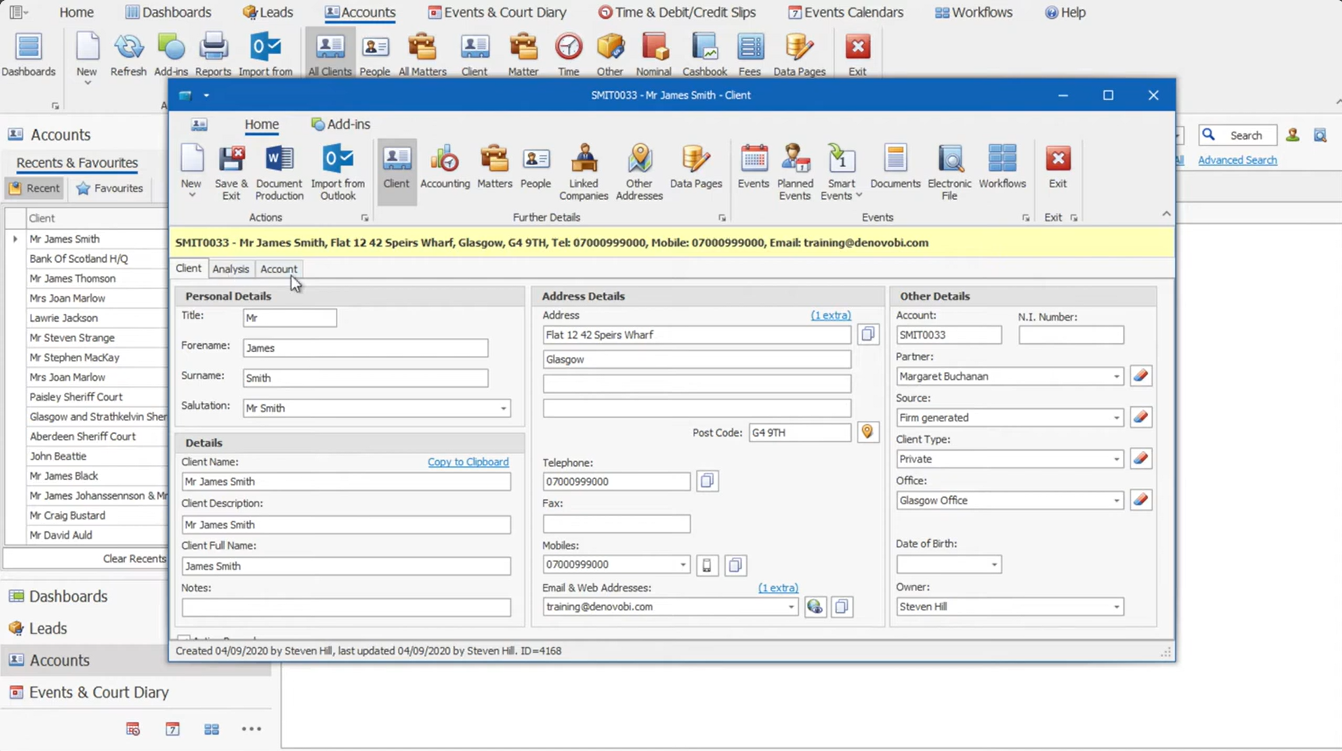 Denovo screenshot: Denovo create new matter