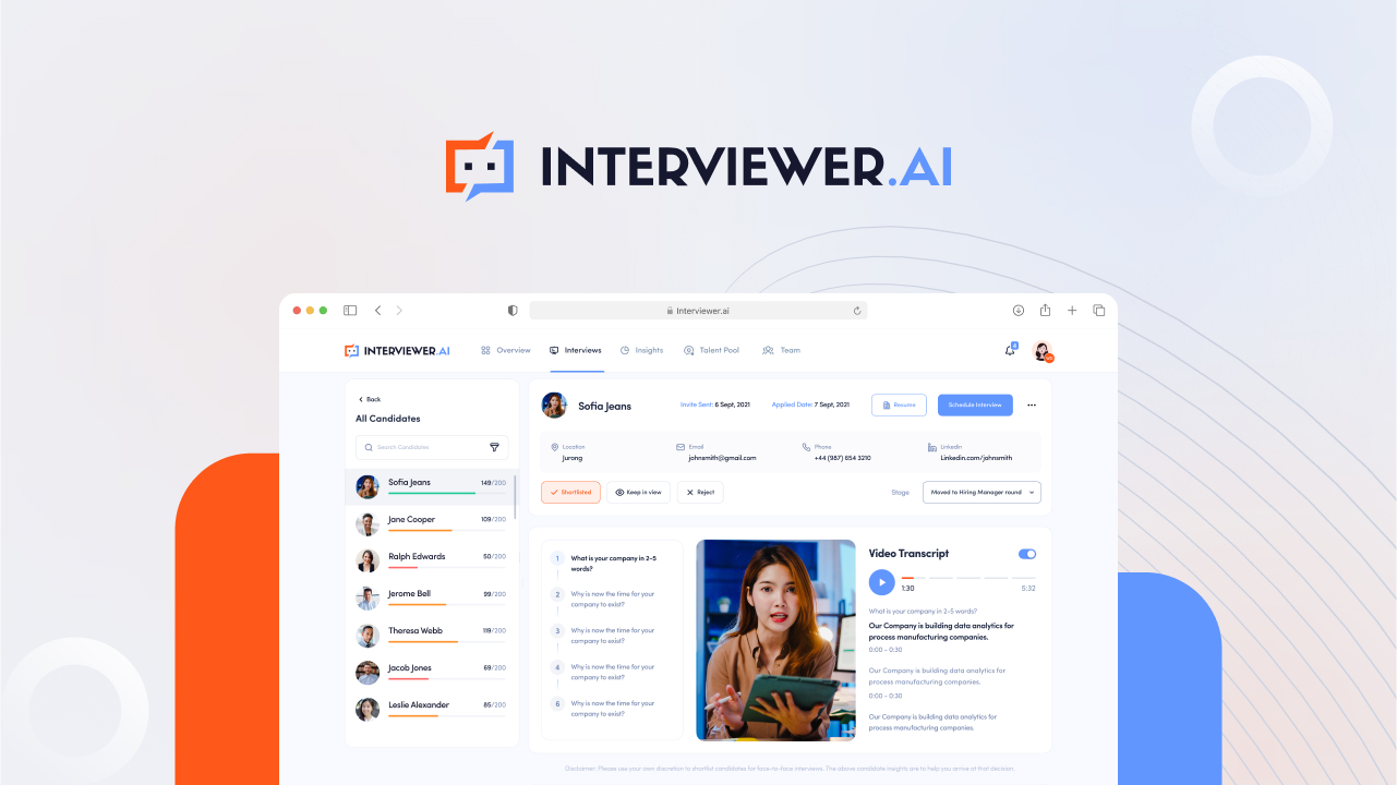 Interviewer.AI Dashboard page