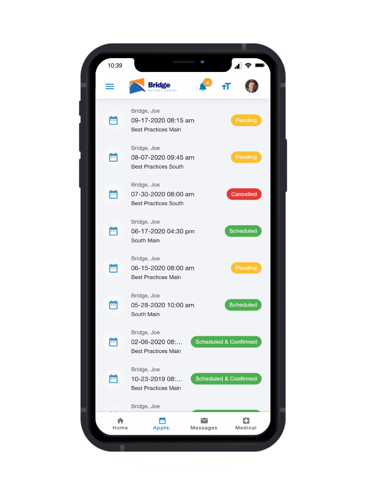 Bridge Patient Portal Software - Bridge supports real-time, self-scheduling for most EHR/PM systems and accommodates custom workflows and complex decision trees.