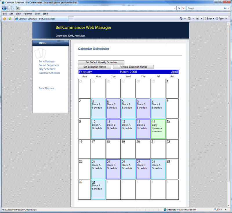 BellCommander Web Manager calendar scheduler