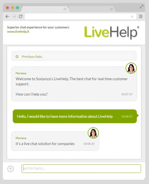 LiveHelp screenshot: Web visitors can chat with a customer service agent and get real time explanations about products or services