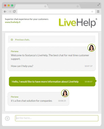 LiveHelp screenshot: Web visitors can chat with a customer service agent and get real time explanations about products or services