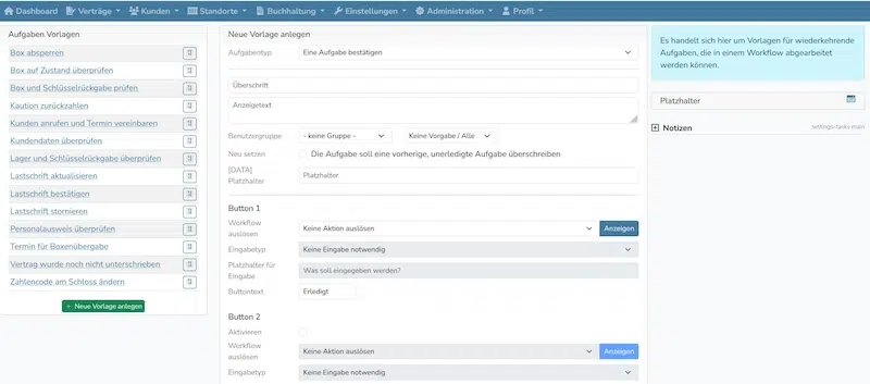 Selfstorage.team screenshot: Selfstorage.team create individual templates for invoices and contracts, choose the design and colors for reservation forms, price lists and customer communication