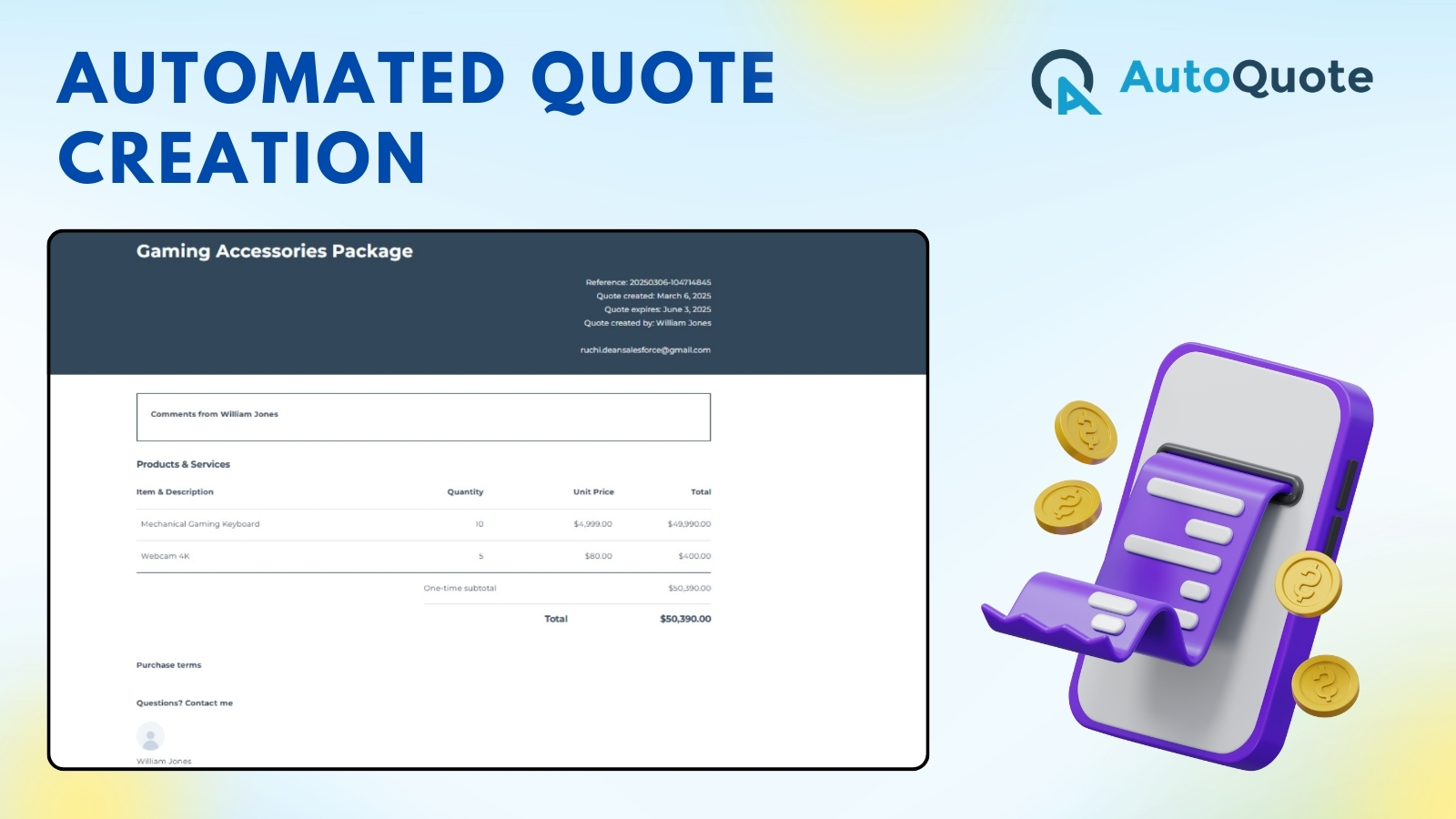 AutoQuote screenshot: AutoQuote instantly generates quotes whenever a deal moves from one stage to another, completely eliminating the need for manual input. This automation saves valuable time, reduces human errors, and ensures that sales teams can focus more on closing deals