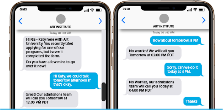 Meera screenshot: Conversational texts