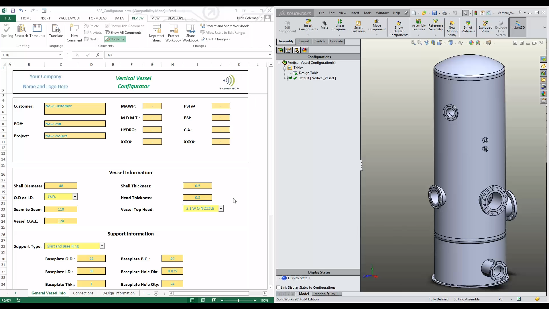 3D CAD Automation vertical vessel configurator screenshot