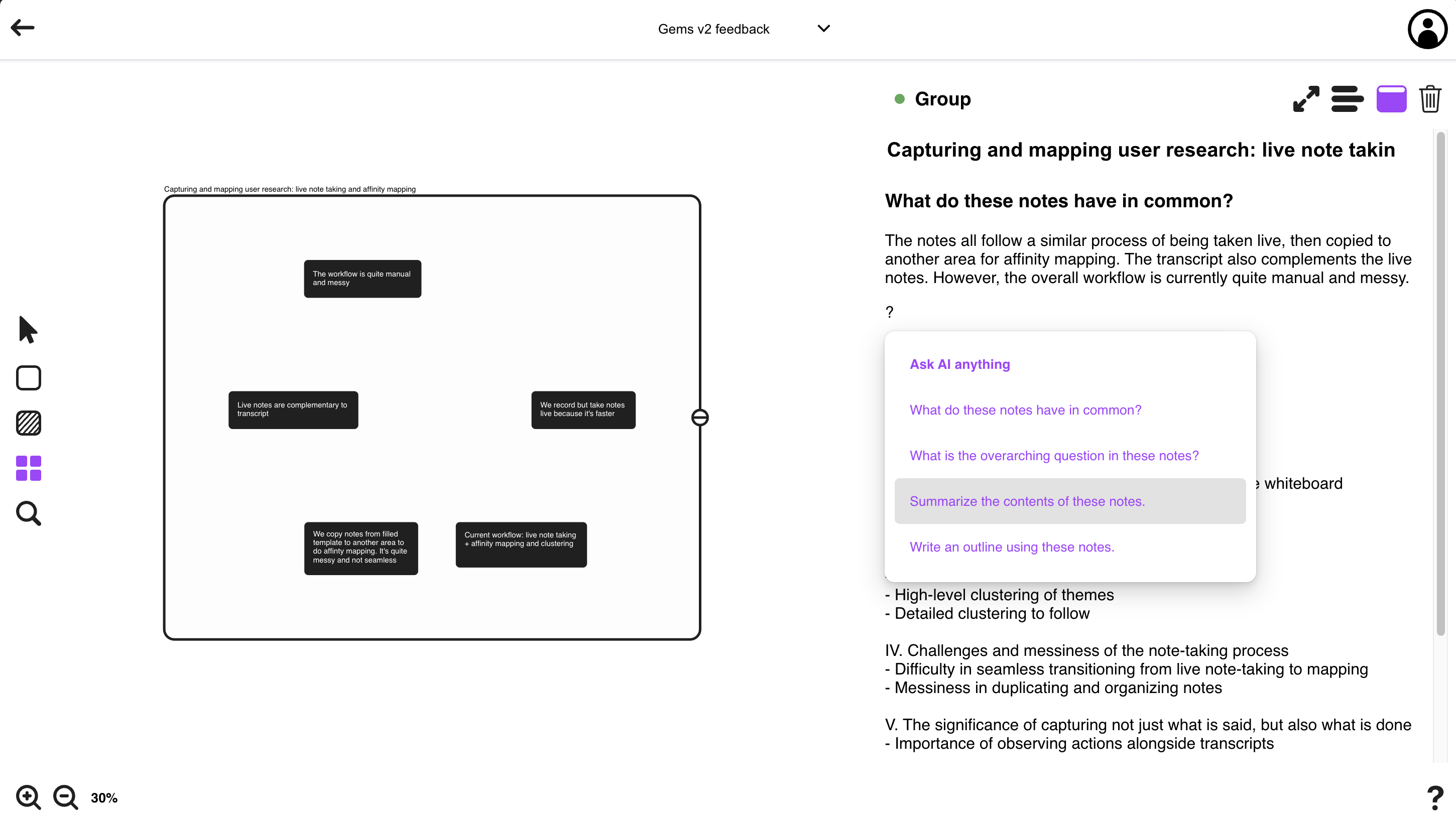 AI groups notes and answers your questions to kick-start the analysis and uncover patterns.