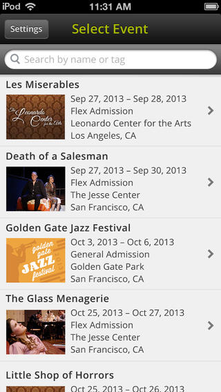 Vendini TicketAgent select event on iOS app for iPhone
