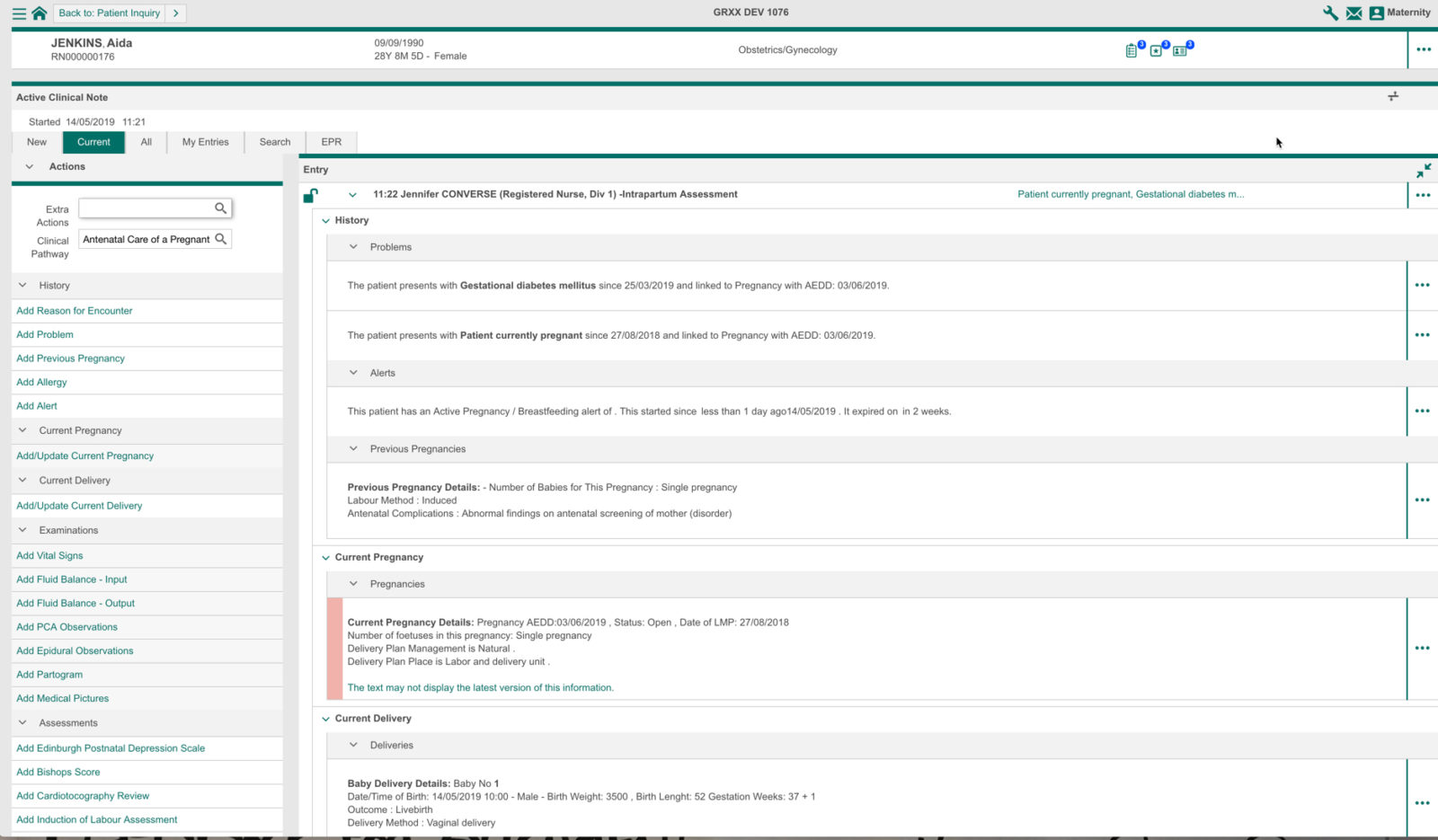 TrakCare screenshot: TrakCare patient history