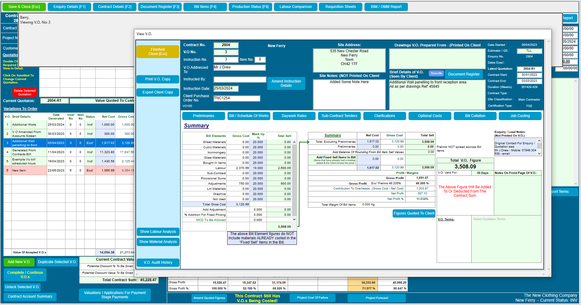 Contract Controller Software - Variations to Orders

Ensure that all additional works are noted and claimed against the contract.

Variations are added in a similar manor and the same functionality as a quotation, allowing bill items to be created or re-used.