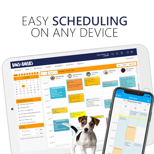 Pet Grooming Scheduling Calendar with Resource Tracking and Breed Identifications