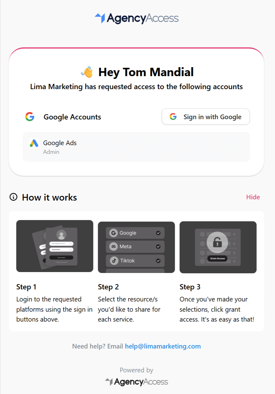 AgencyAcess screenshot: AgencyAcess landing page requst