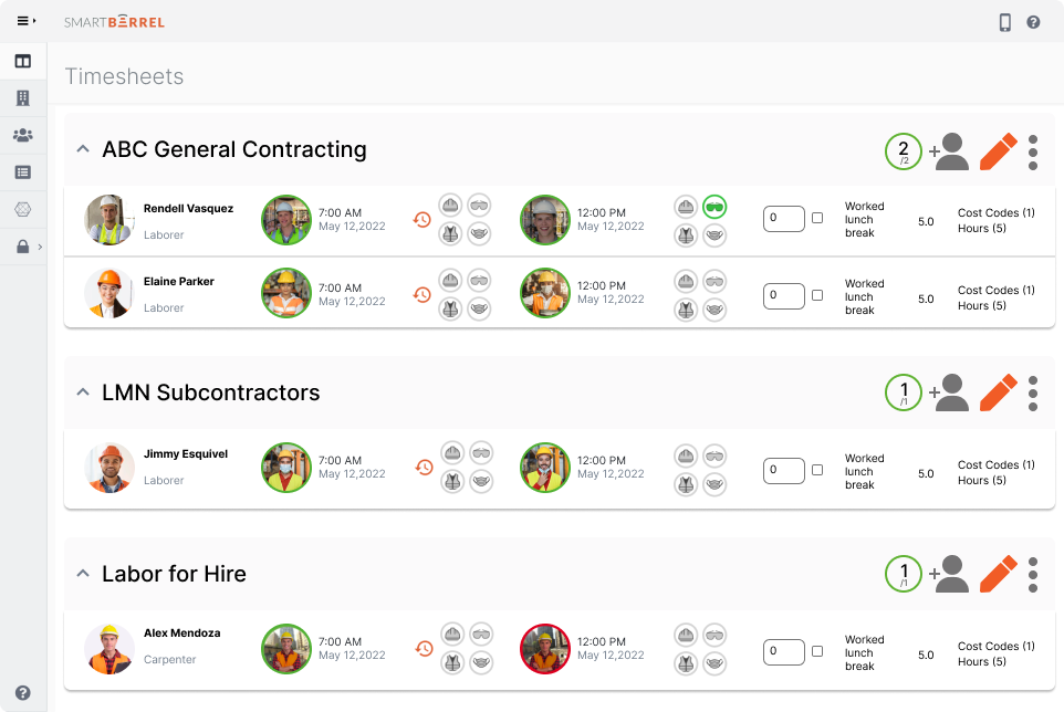 SmartBarrel Dashboard - Tracking all workers on the jobsite