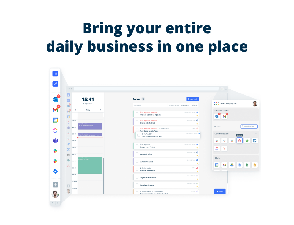 Basaas Software - Provide your employees access to all apps, data and information centralized in one place. A dashboard with widgets provides unified data interaction and the “My Day” agenda helps focus on today’s actions.