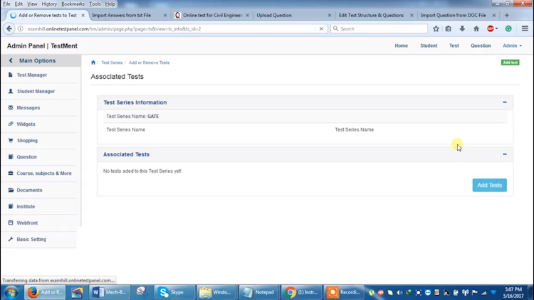 Pesofts screenshot: Pesofts online exam software demo test series dashboard