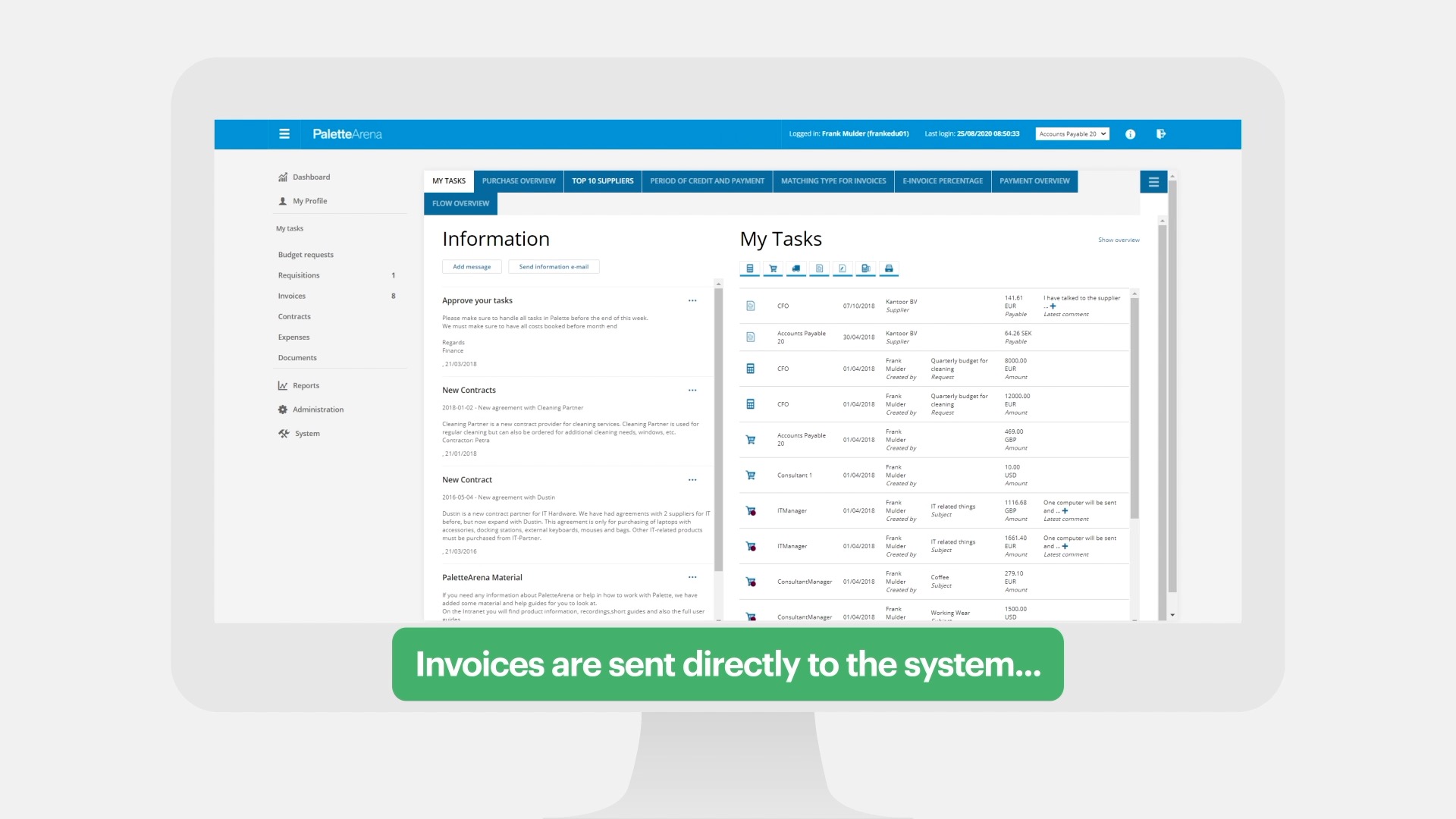 Invoices show up in a central dashboard