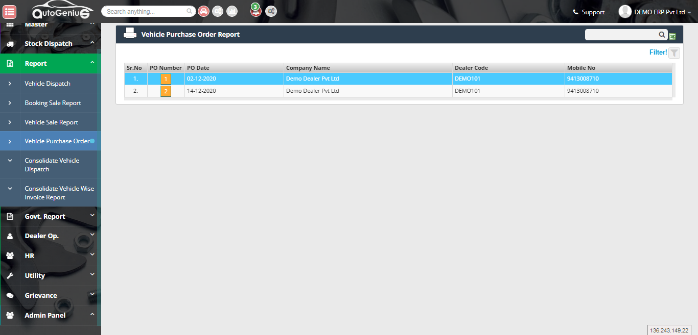 Auto Genius Software - Auto Genius Purchase Order Report