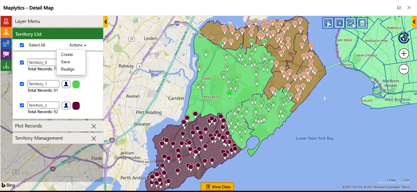 Maplytics screenshot: Maplytics sales territory management