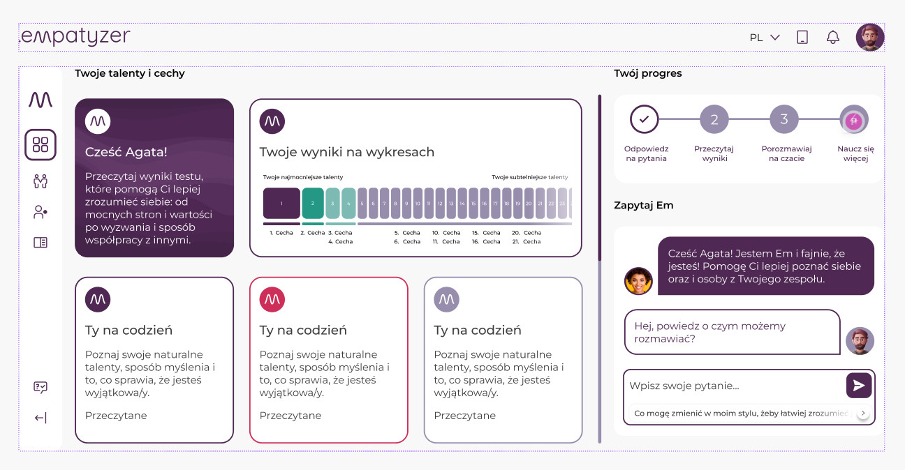 Empatyzer screenshot: Empatyzer diagnosis: preferences, talents, motivators