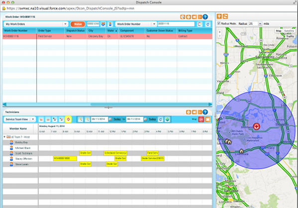 Map traffic view using the ServiceMax app