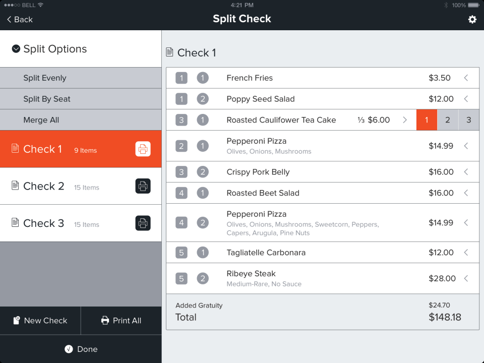 Brigade POS Software - Split check functionality