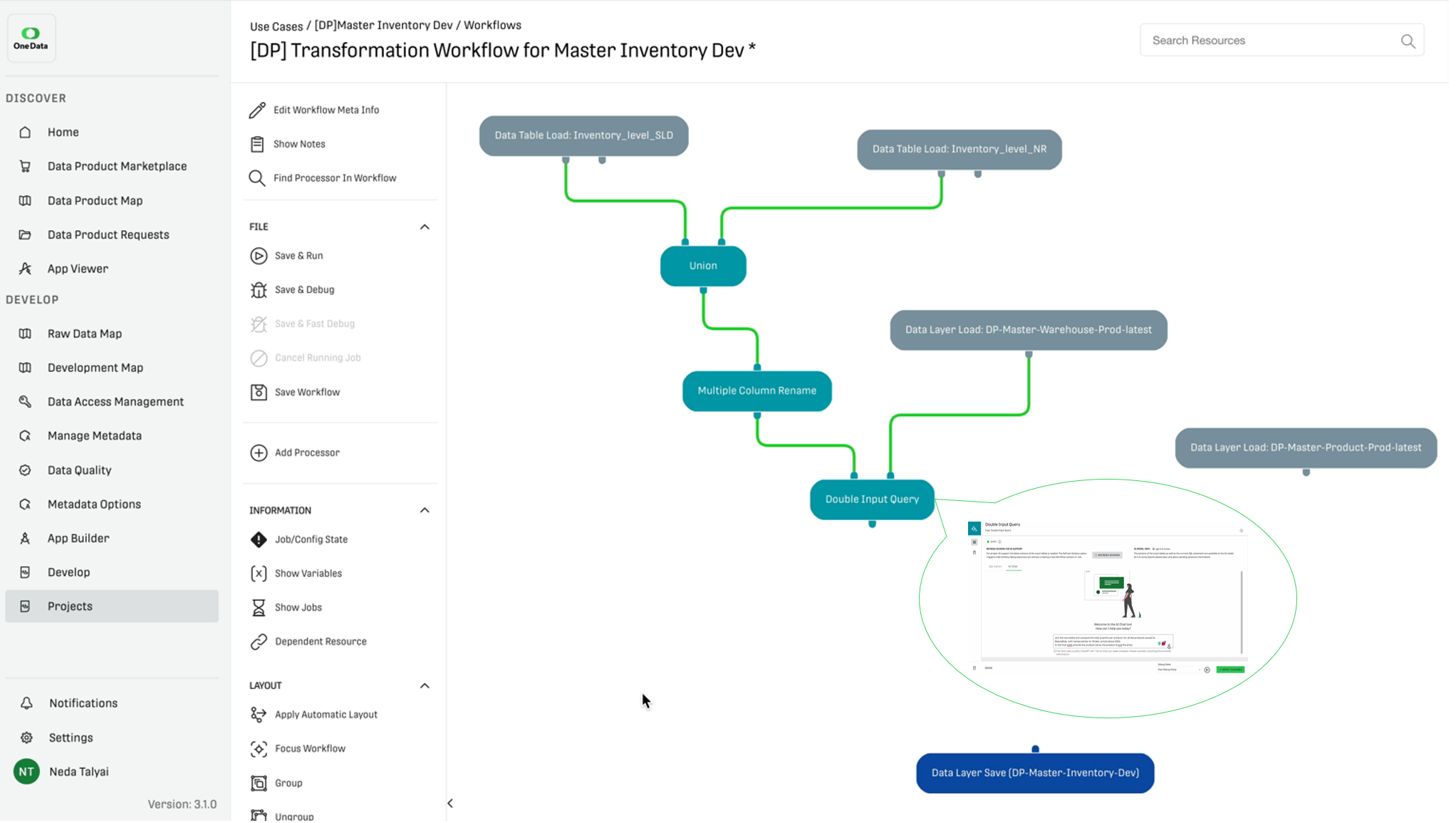 One Data Software - Data Experts can build, automate, and manage data products using  over 150 pre-build processors. AI Chat reduces the time needed to build simple to complex data product transformations, supporting faster development of data products